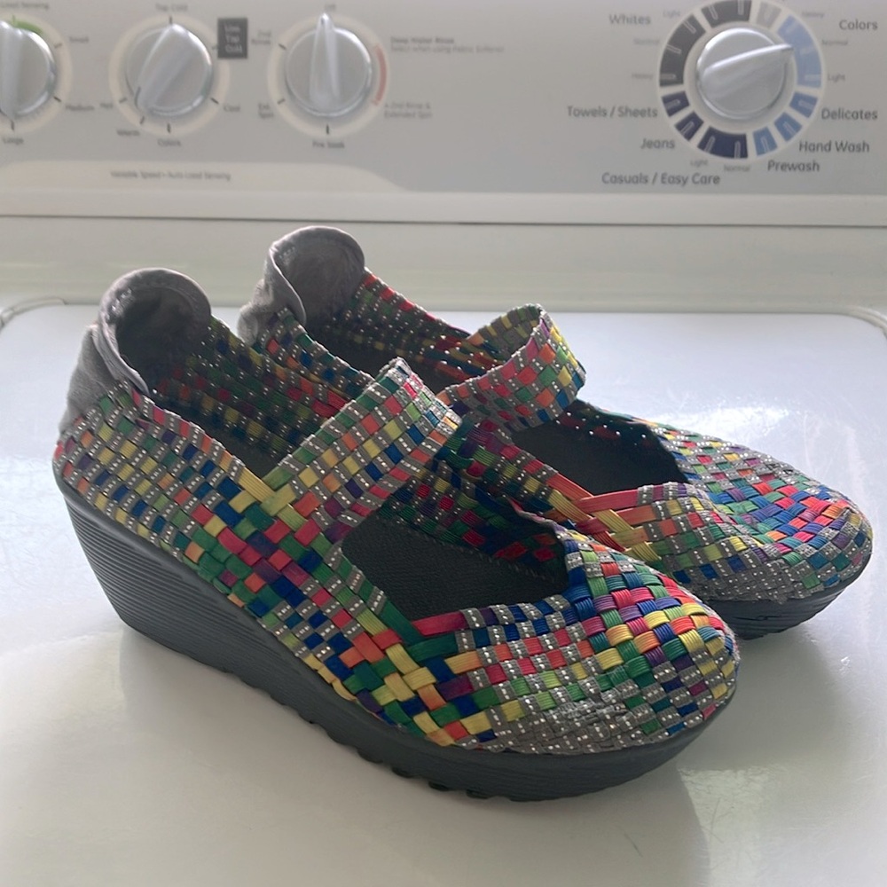 St John’s bay 8.5 wedge Mary Jane’s rainbow colorful stretchy platform shoes